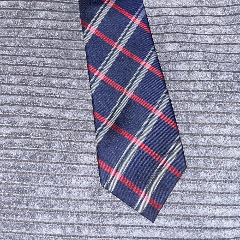 Lauren Ralph Lauren Plaid Navy/red/whit Handmade Silk Tie
